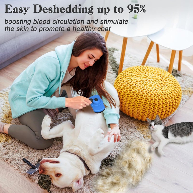 Dipoo Self-Cleaning Brush for Pet Deshedding - Skin-Friendly Grooming Tool for Dogs and Cats, Blue - Image 5